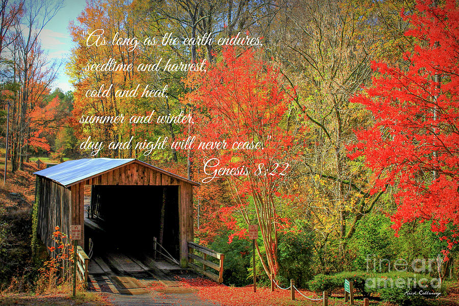 The Law Of The Harvest Elder Mill Covered Bridge Scripture Art Photograph by Reid Callaway