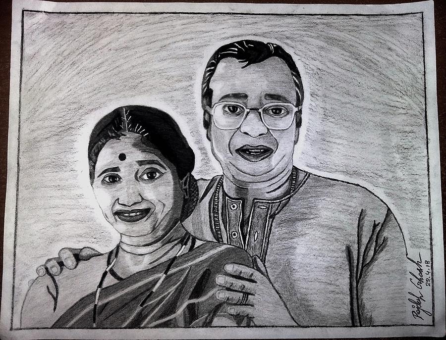 Portrait of Asha Bhosle by ranju on Stars Portraits