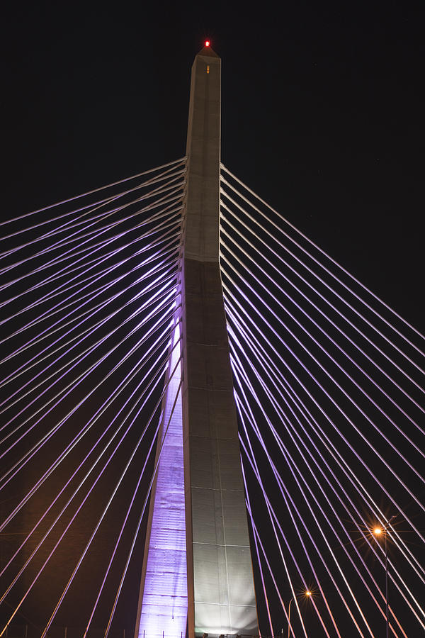 The Lenny Zakim Bridge Lit Up in Purple Photograph by Toby McGuire