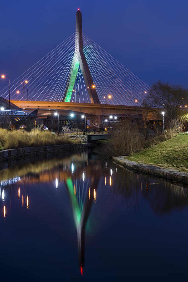 The Leonard P Zakim bridge lit up in green for St Patricks Day Photograph by Toby McGuire