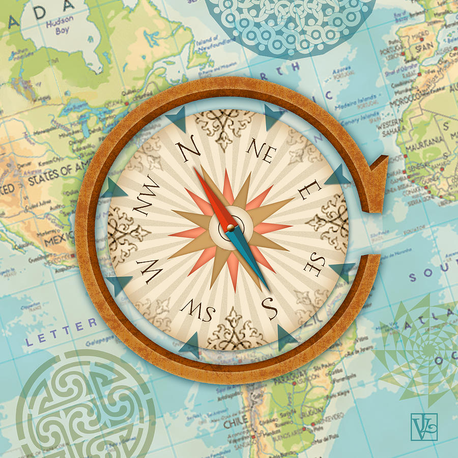 Map Digital Art - The Letter C for Compass by Valerie Drake Lesiak