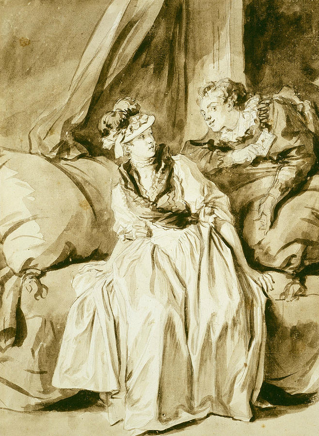 The Letter or The Spanish Conversation Drawing by Jean-Honore Fragonard