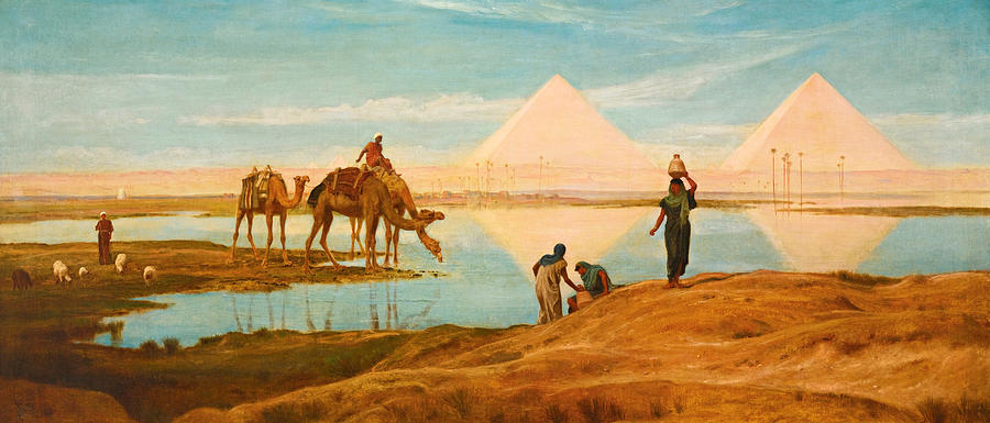 The Light of the Rising Sun upon the Pyramids of Ghizeh Painting by Frederick Goodall