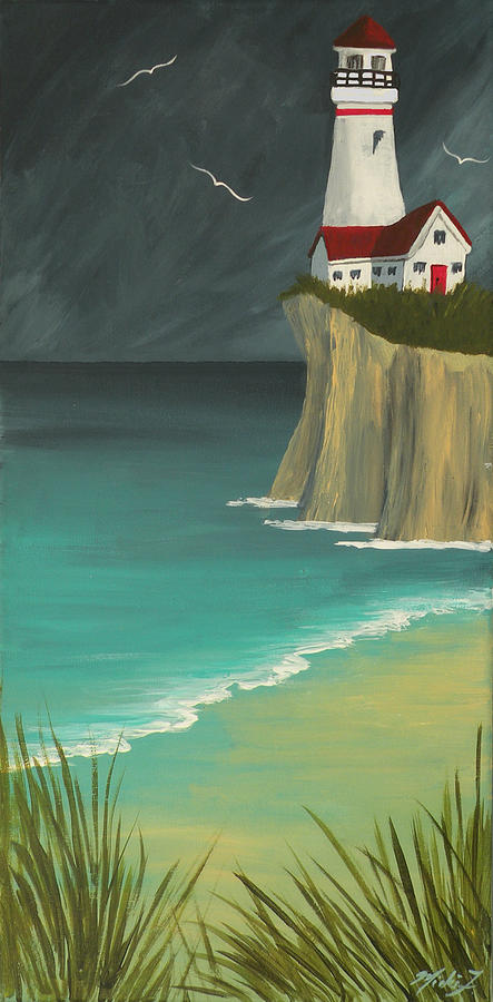 Lighthouse Painting - The Lighthouse on the Cliff by Micki Findlay