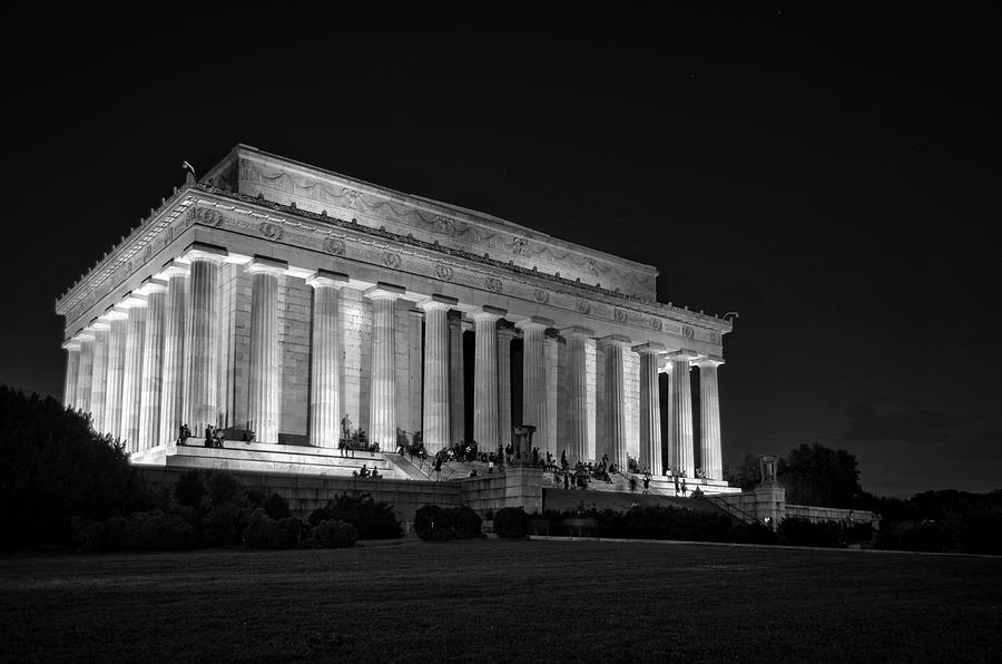The Lincoln Memorial At Night In Black and White Photograph by Greg and Chrystal Mimbs