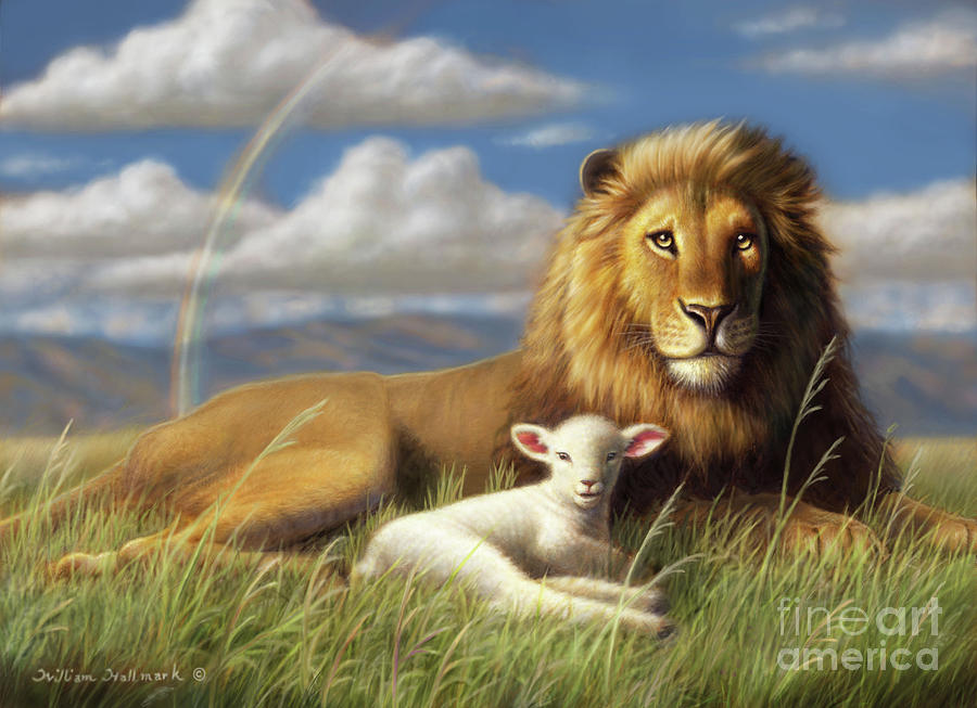 The Lion And Lamb Painting by William Hallmark