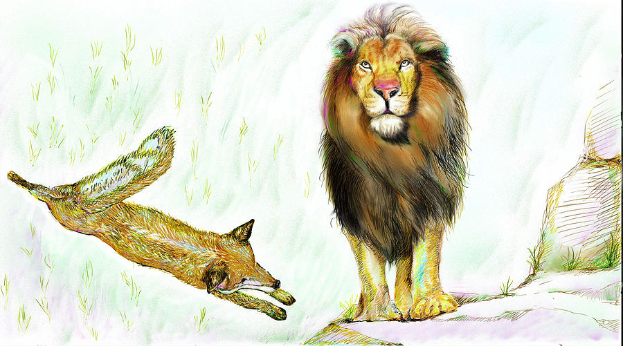 The Lion and The Fox 2 - The True FriendShip Painting by Sukalya Chearanantana