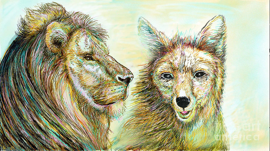 The Lion and The Fox 3 - To Face How Real of Faith Painting by Sukalya Chearanantana