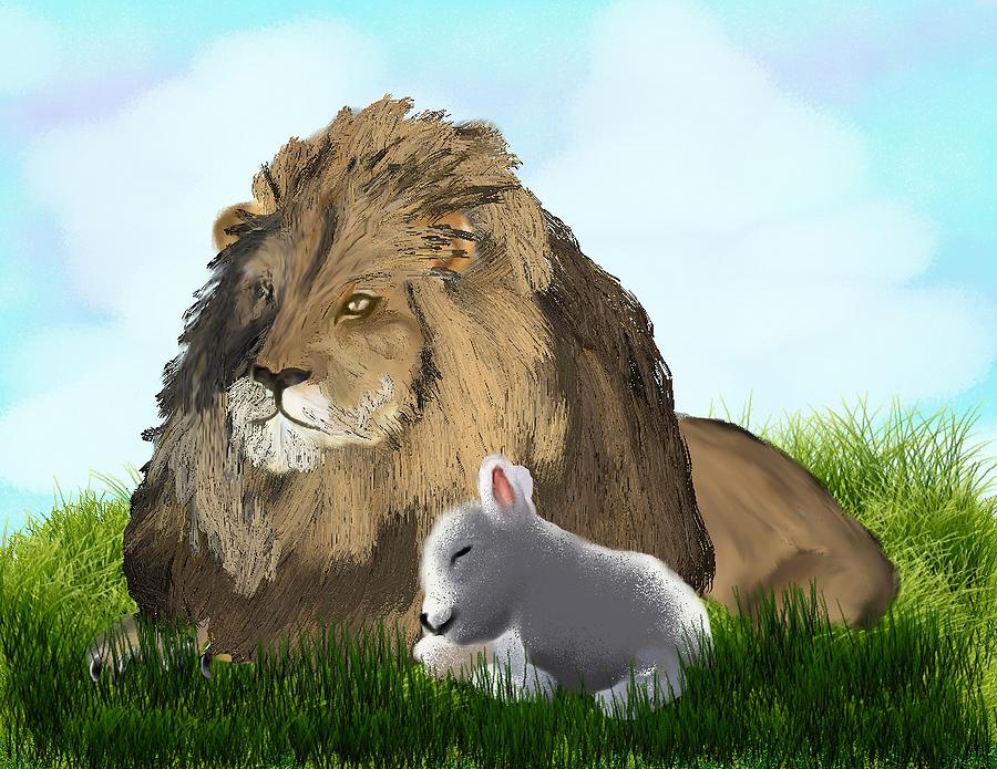 Lion Digital Art - The Lion and The Lamb by Diane Haas