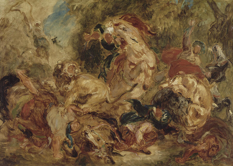 The Lion Hunt, from circa 1854 Painting by Eugene Delacroix