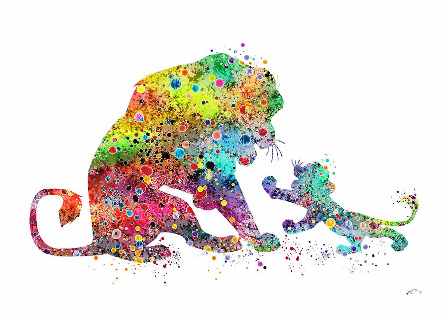 The Lion King Mufasa and Simba Watercolor Art Print Digital Art by White Lotus
