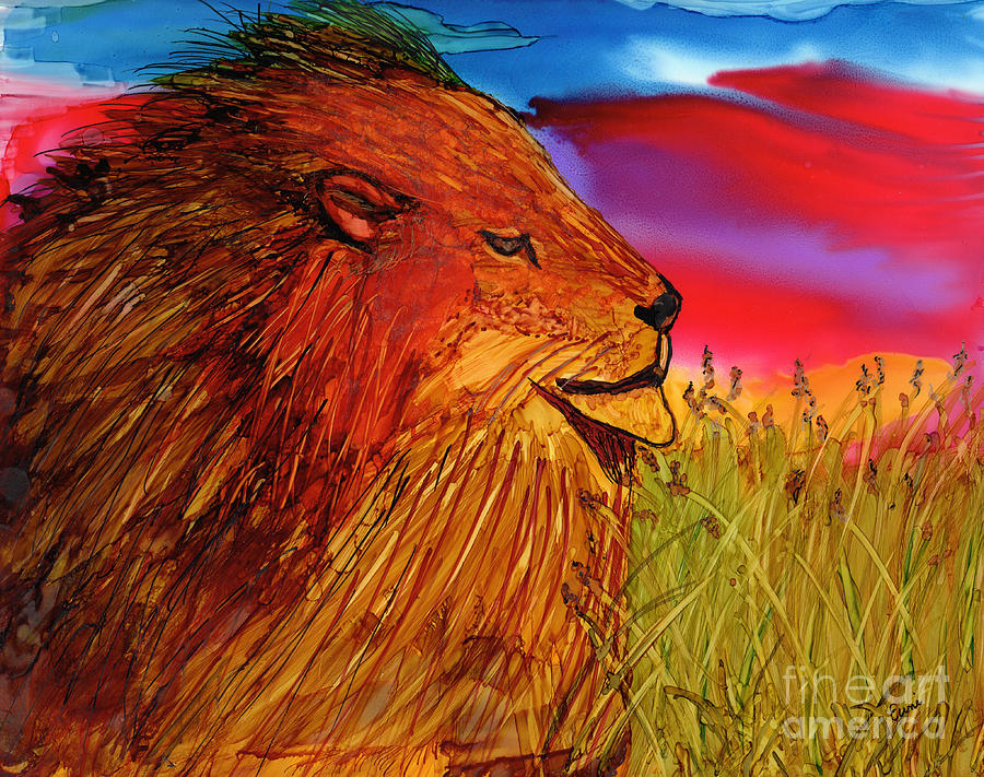 The Lion King of Massai Mara Painting by Eunice Warfel
