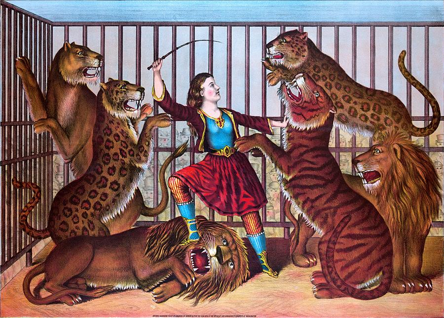 Lions Painting - The lion queen print, 1874 by Vintage Printery Lions Painting - The lion queen print, 1874 by Vintage Printery