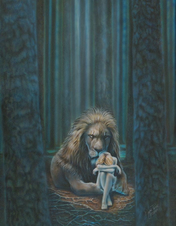 The Lion Shall Protect The Lamb Painting by Wayne Pruse