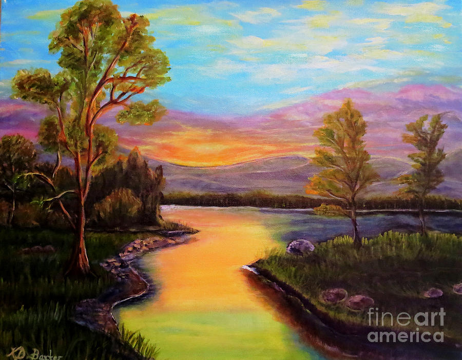 The Liquid Fire of a Painted Golden Sunset Painting by Kimberlee Baxter