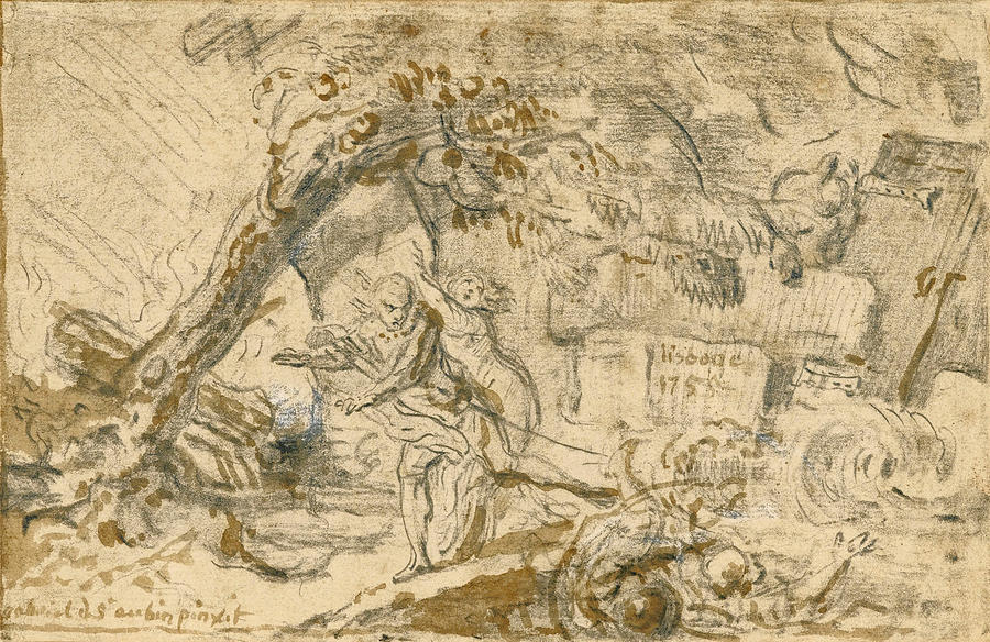 The Lisbon earthquake of 1755 Drawing by Gabriel de Saint-Aubin