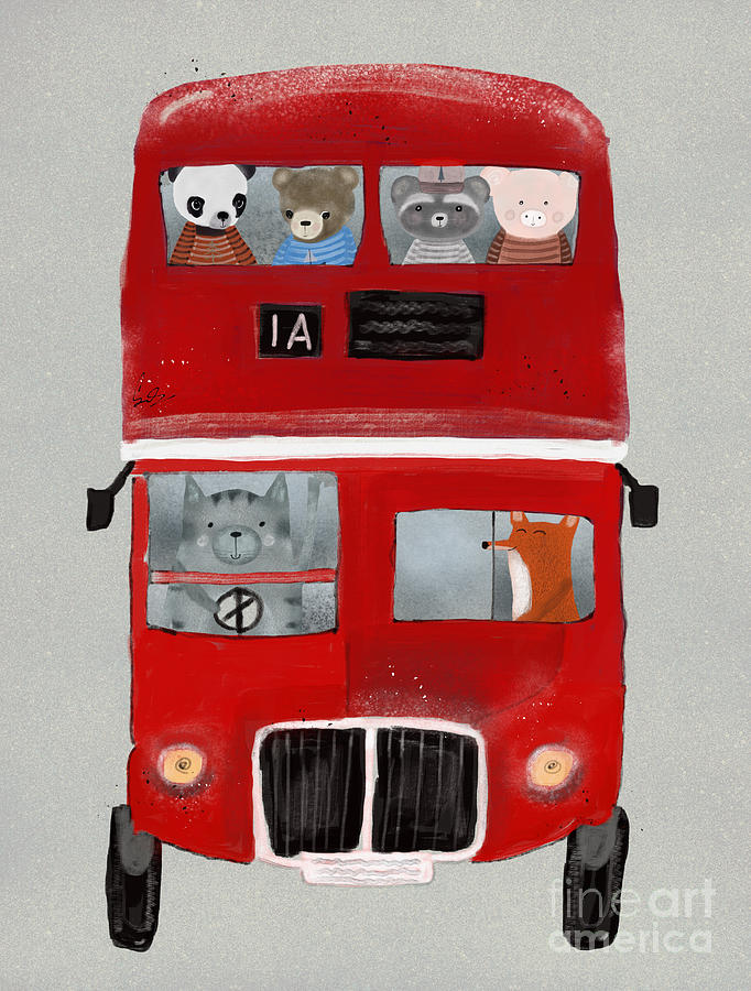 Animal Painting - The Little Big Red Bus by Bri Buckley