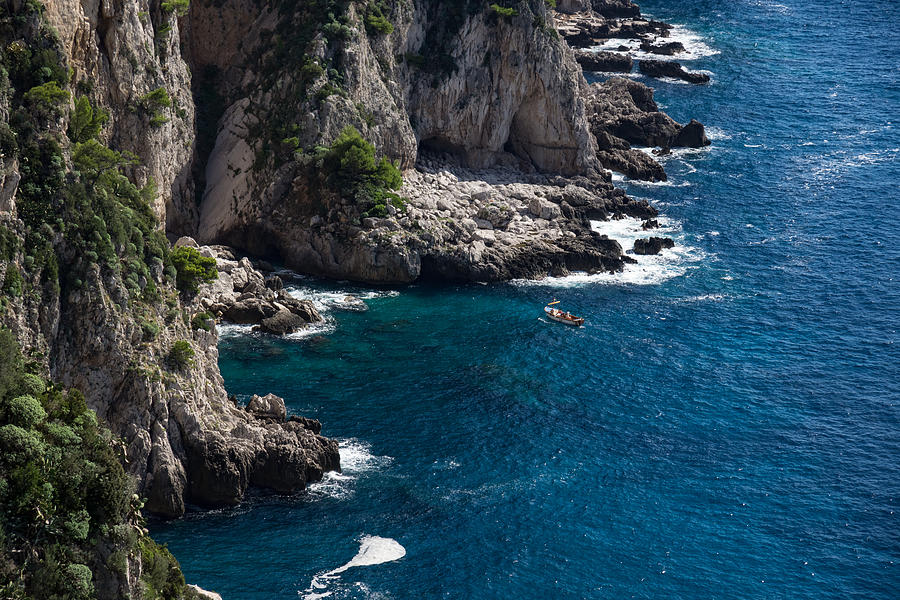 The Little Boat and the Cliff - Azure Waters Magic of Capri Photograph by Georgia Mizuleva