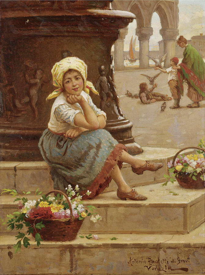 The Little Flower Seller Painting by Antonio Paoletti