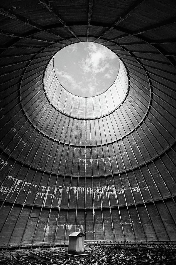 Architecture Photograph - the little house inside the cooling tower BW by Dirk Ercken