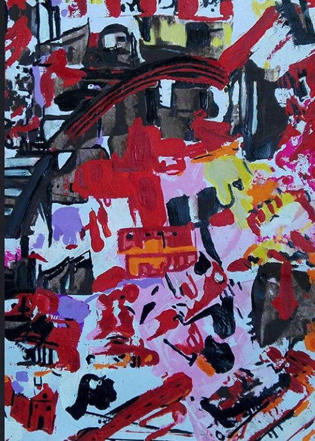 Red Painting - The Little House Under The Bridge by Denise Morgan Red Painting - The Little House Under The Bridge by Denise Morgan