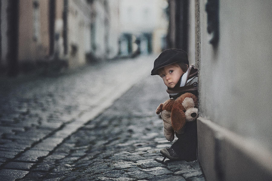 Brick Photograph - The Little Lonely Boy by Tatyana Tomsickova