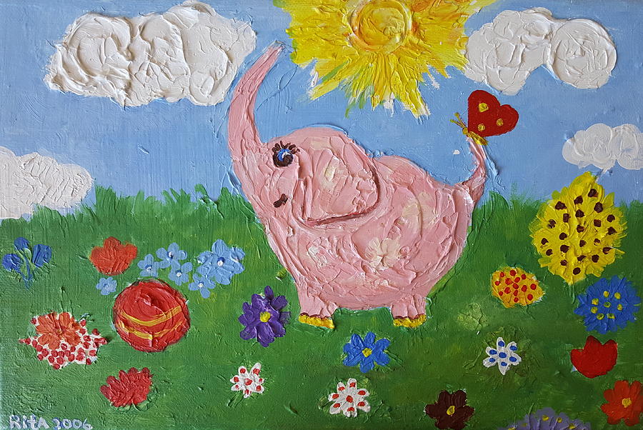 Little Pink Elephant Painting by Rita Fetisov