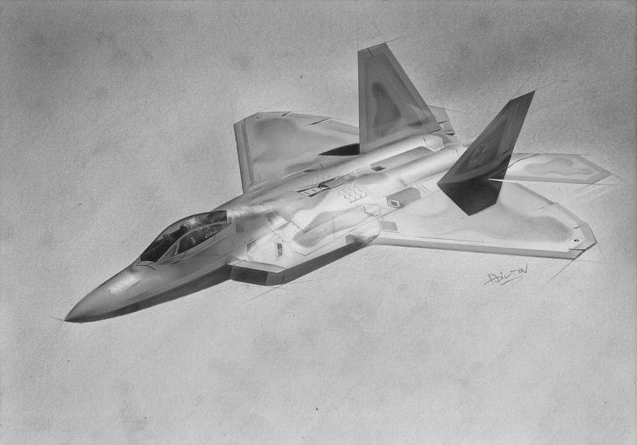 Jet Drawing - The Lockheed Martin F-22 Raptor by Adilson Silva