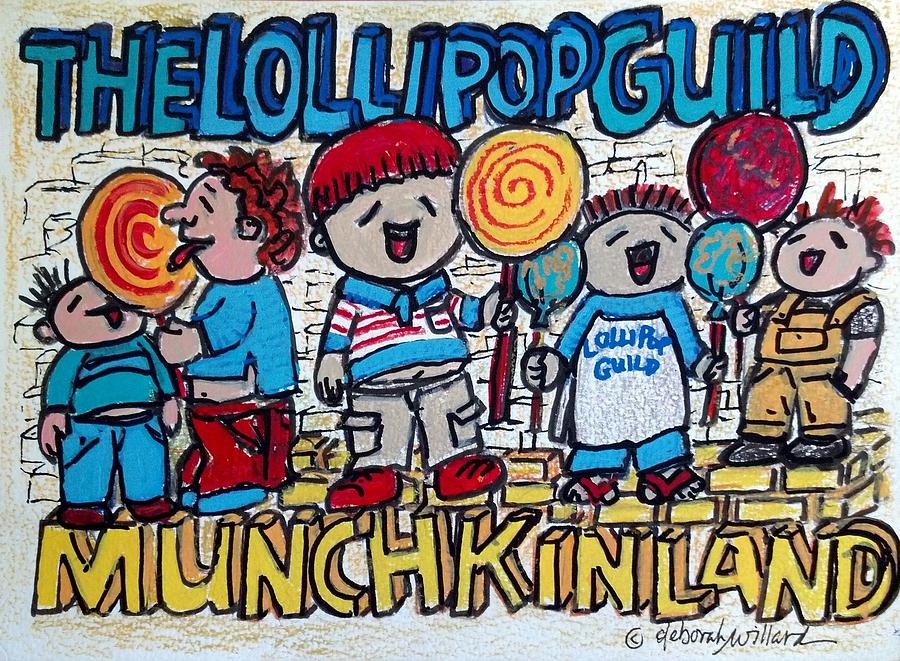 Movie Drawing - The Lollipop Guild by Deborah Willard