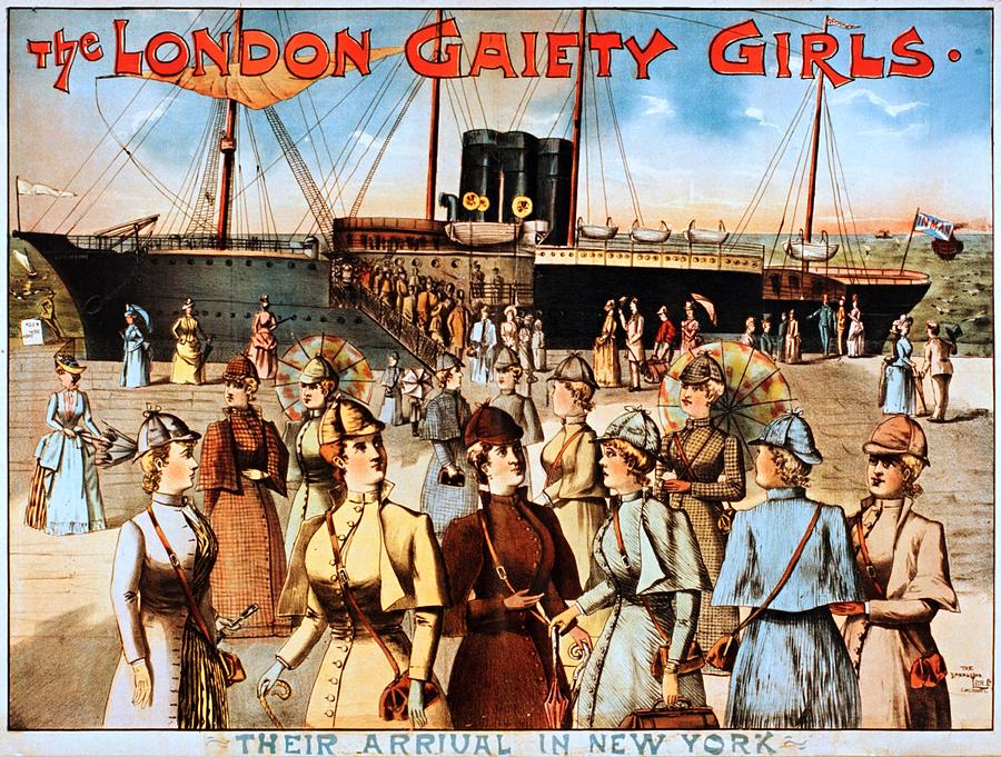 The London gaiety girls, their arrival in New York, performing arts poster, 1891 Painting by Vincent Monozlay