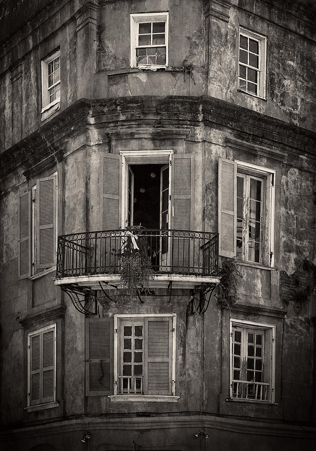 New Orleans Photograph - The Lone Balcony Of New Orleans in Black and White by Greg and Chrystal Mimbs