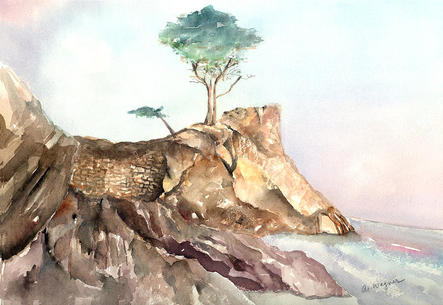 Tree Painting - The Lone Cypress-Monterey CA by Arline Wagner