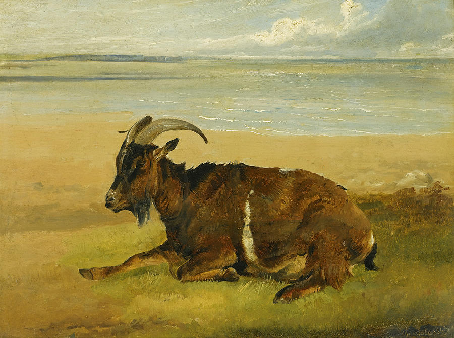 The Lone Mourner. A Goat by the Shore Painting by Thomas Sidney Cooper