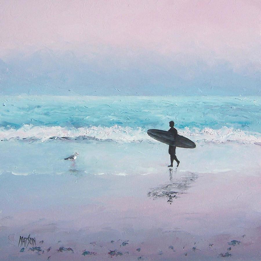 Ocean Sunset Painting - The Lone Surfer 2 by Jan Matson