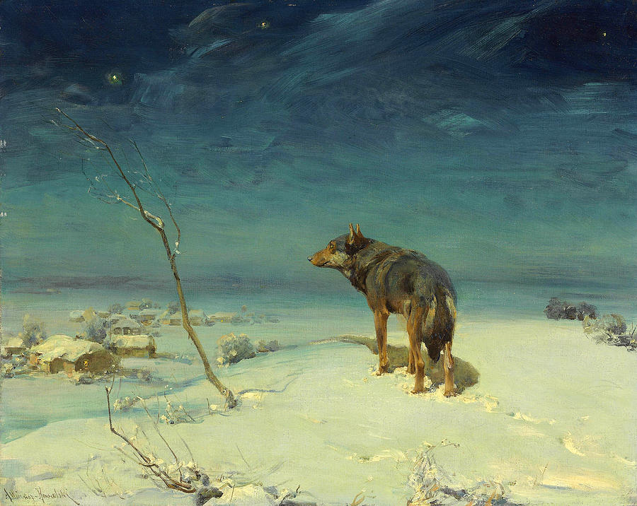 The lone Wolf Painting by Alfred Wierusz-Kowalski