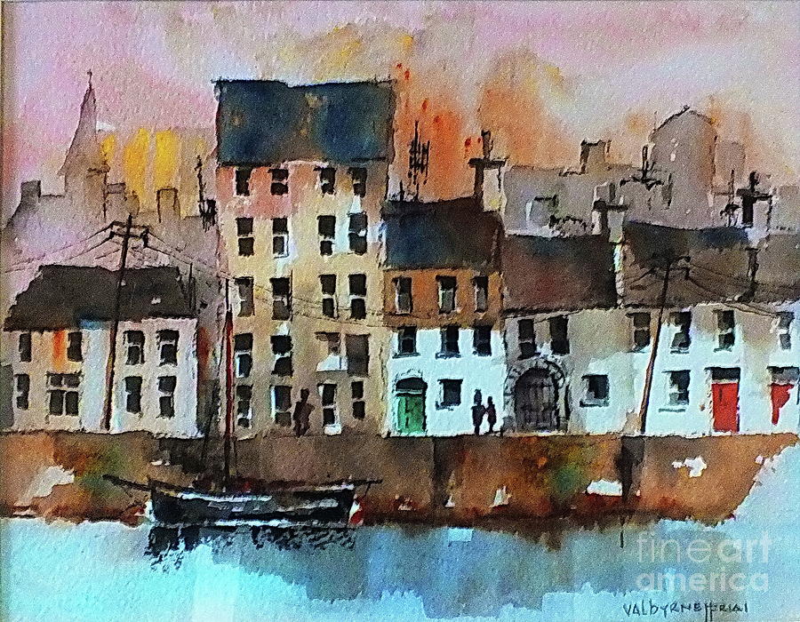 F 713  The Long Walk, Galway City.. Painting by Val Byrne