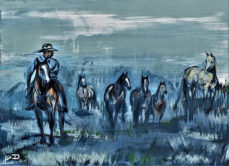 Cowboy Painting - The Look by Idie Karr Cowboy Painting - The Look by Idie Karr