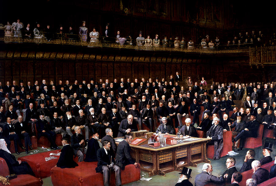 Politician Painting - The Lord Chancellor About to Put the Question in the Debate about Home Rule in the House of Lords by English School