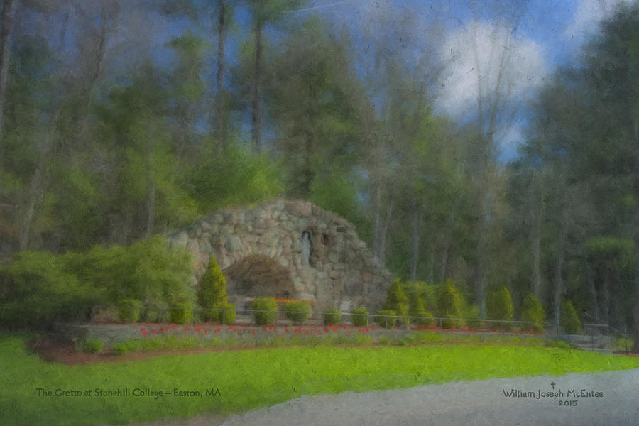 The Lourdes Grotto at Stonehill College Painting by Bill McEntee