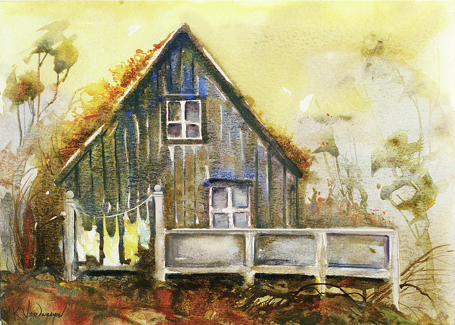 Watercolors Painting - The Lovely Cabin by Kristina Vardazaryan
