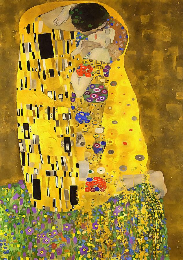 The Lovers Kiss After Klimt Painting by Taiche Acrylic Art