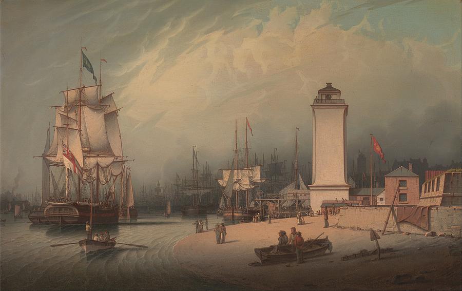 The Low Lighthouse, North Shields by Robert Salmon, 1828. Painting by Celestial Images
