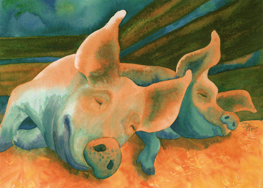 Pig Painting - The Lucky Ones by Tracy L Teeter 