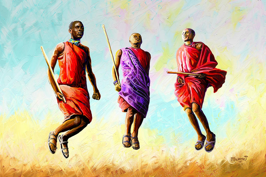 The Maasai Jump Painting by Anthony Mwangi