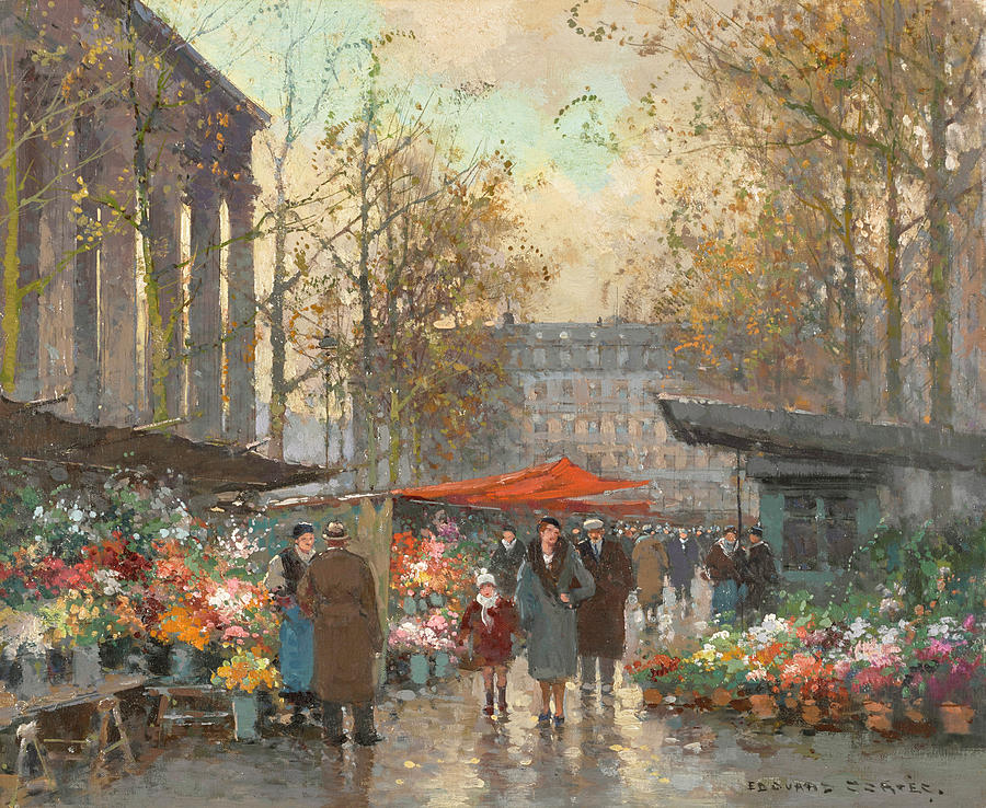 Paris Painting - The Madeleine Flower Market by Edouard Henri Leon Cortes