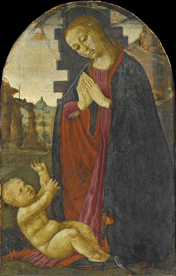 The Madonna and Child before Ruins a Mountainous Landscape beyond Painting by Studio of Jacopo del Sellaio