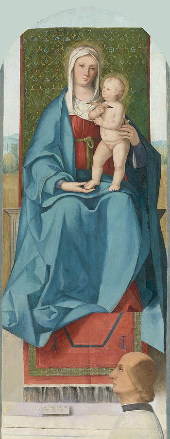 The Madonna and Child Enthroned with a Donor Painting by Boccaccio Boccaccino