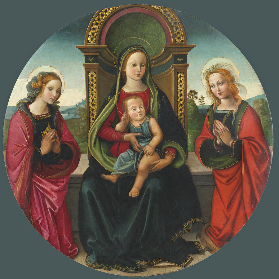 The Madonna and Child enthroned with Saints Mary Magdalene and Catherine Painting by Raffaellino del Garbo