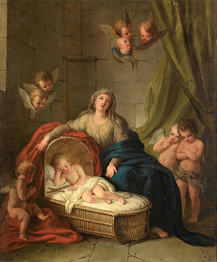 The Madonna and Child surrounded by putti Painting by Charles-Antoine Coypel