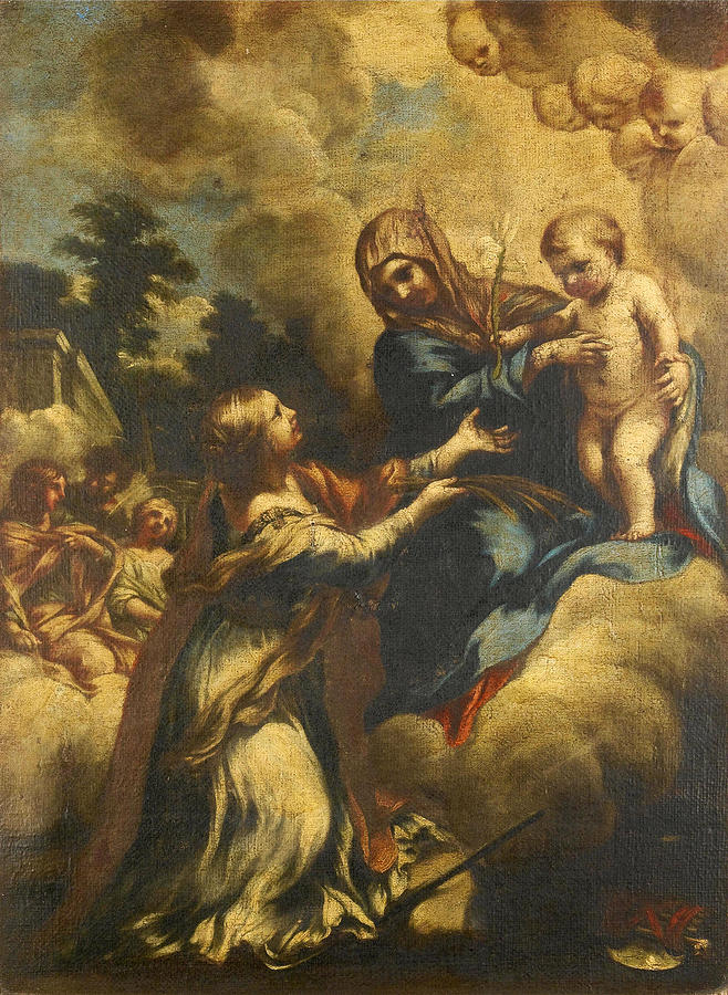 The Madonna and Child with Saint Martina Painting by Lazzaro Baldi